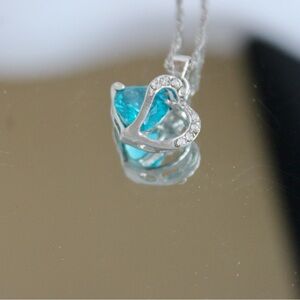Vintage Silver Heart Pendant Necklace with Blue Gemstone